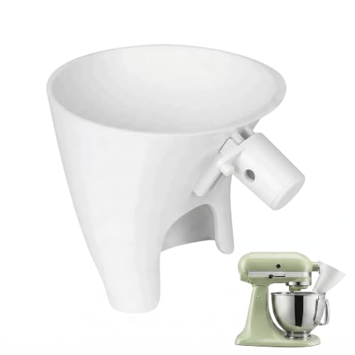 Embudo y embudo de harina compatible con batidoras KitchenAid, altura ajustable, se adapta a batidoras de 4.5 cuartos y 5 cuartos de galón (KSM150), apto para lavavajillas (blanco)