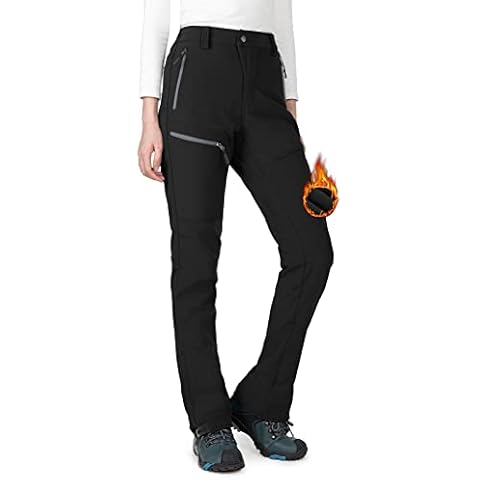 Wespornow Women's-Water-Resistant-Insulated-Walking-Trousers Fleece Lined Winter Outdoor Hiking Trousers for Women Softshell Snow Ski Trousers (Black, S) Cover