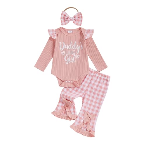 Newborn Baby Girls Outfits Daddy's Little Girl Romper Jumpsuit Bodysuit Plaid Flare Pants Set Fall Winter Clothes