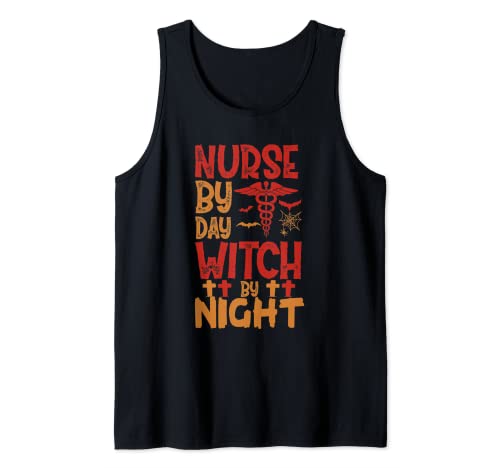 Nurse By Day Witch By Night Funny Witch Halloween Costume Camiseta sin Mangas