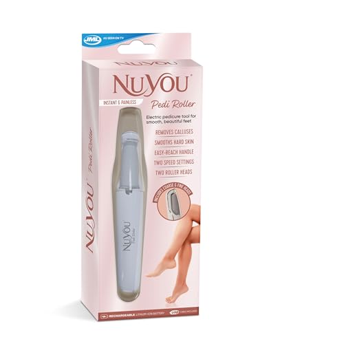 JML NuYou Pedi Roller – Electric Foot File Hard Skin Remover for Calluses, Cracked, Rough and Dry Skin – Pedicure Tools for Heels, Toes and Balls of Feet – 2 Speeds, Coarse and Fine Heads, LED Light