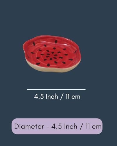Image of WEAVING HOMES Handmade Watermelon Dessert Plate, Size: 11 cm Microwave & Dishwahsher Safe (Set of 1)