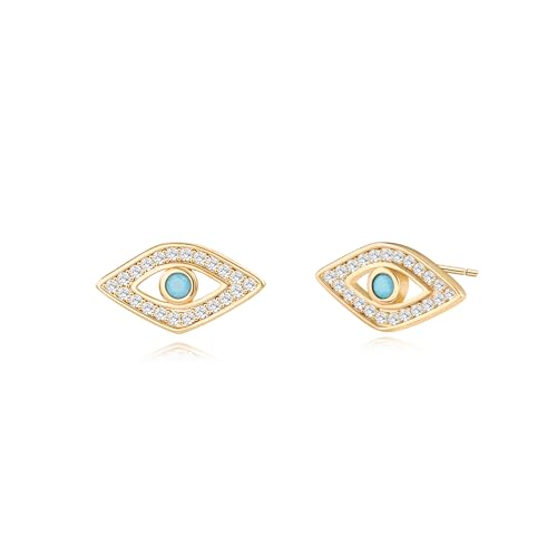 KOOUNUATA 18k Gold Evil Eye Stud Earrings, Halo Cubic Zirconia Earrings with Turquoise, Tiny Dainty Post Earrings for Women