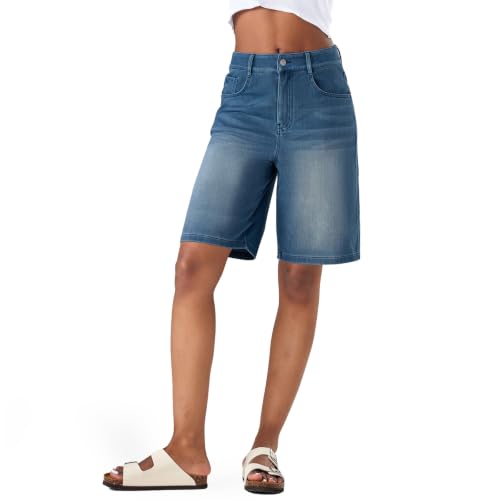Fanica Stretchy Denim Bermuda Shorts for Women Dusty Blue Medium