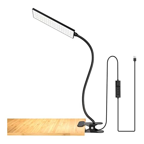 RAOYI LED Desk Lamp, 5W USB Clip on Light Eye-Caring Reading Clamp Table Lamp with 48 LEDs Flexible Gooseneck, 3 Color Modes and 14 Brightness Levels for Office Bedroom Study (Black) Cover