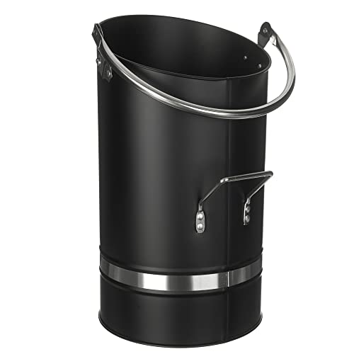 LIVIVO Ellipse Coal Bucket With Nickel Coated Handle - Powder Coated Stainless Steel - Heavy Duty Multipurpose Fireplace Coal Hod