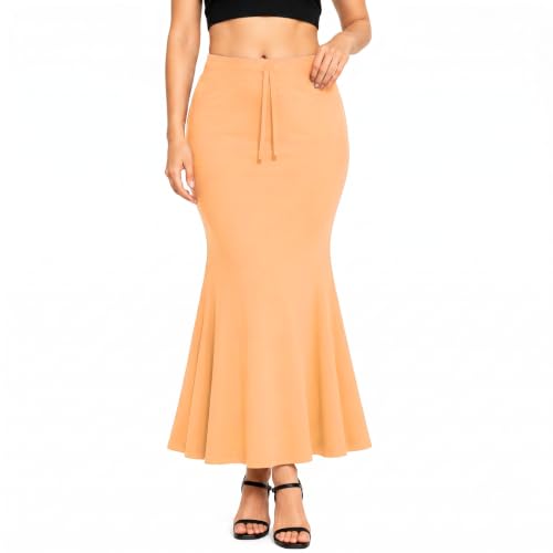 Image of Mogsa Women's Lycra Fishcut Saree Shapewear Petticoat - Tummy Control Slim Fit Stretchable Shaper Skirt with Drawstring & Side Slit for Sarees