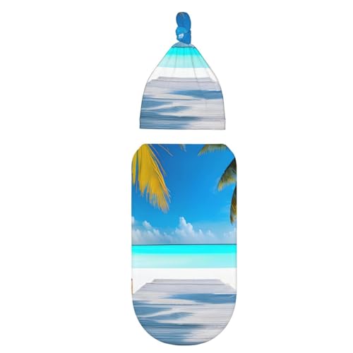 Maldives Holidays Print Newborn Swaddle Blanket with Beanie Set, Soft Baby Sleep Sack Receiving Wraps, for Boy Girl