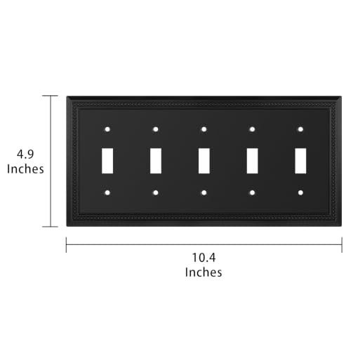 Image of Henne Bery Sunken Pearls Heavy Duty Decorative Wall Plate Switch Plate Outlet Cover (5-Gang Toggle, Black)