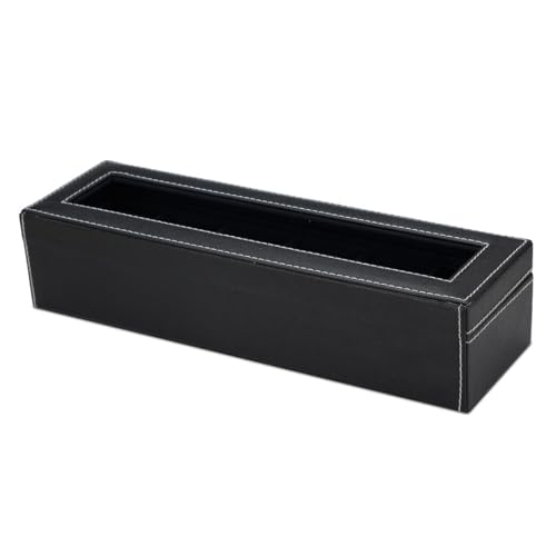 Image of Watch Box Organizer for Men and Women, 6 Slots, Leatherette, Black, Gift Box