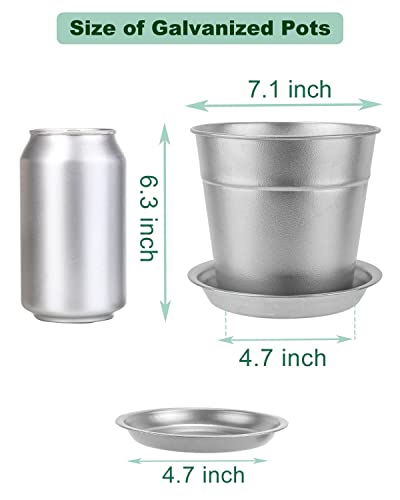 Vensovo 7 Inch Silver Metal Plant Pots With Saucer-4 Pack Large Metal Galvanized Flower Pot With Drainage Hole,Planter Pots With Tray Perfect For Planting And Wedding Party Decor #TOP1