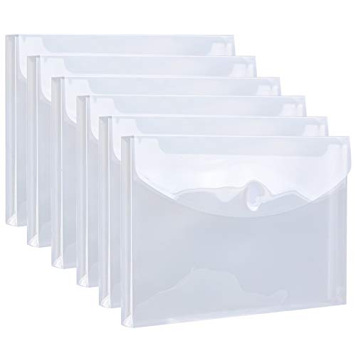 FANWU 6 Pack Plastic Legal Size Envelopes with Hook & Loop Closure - 1-1/6" Expansion - Clear Poly Reusable File Folders Project Paper Documents Organizer for Office School Home