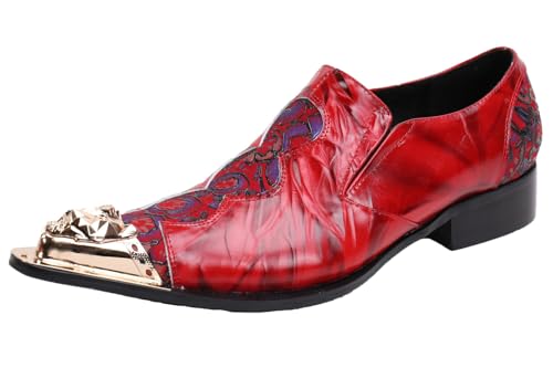 Santimon Loafers Pointed Toe Western Embroidery Leather Dress Men Shoes