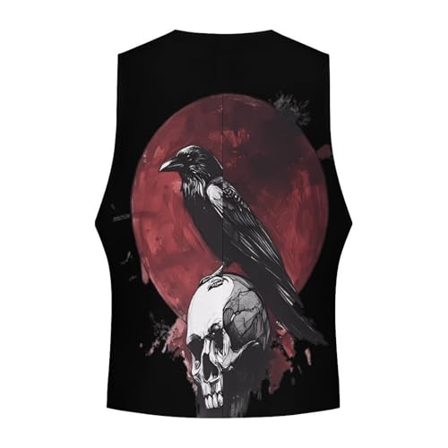 Crow Standing on Skull Casual Suit Vest for Men Formal Business Dress Regular Fit Waistcoat Tuxedo4