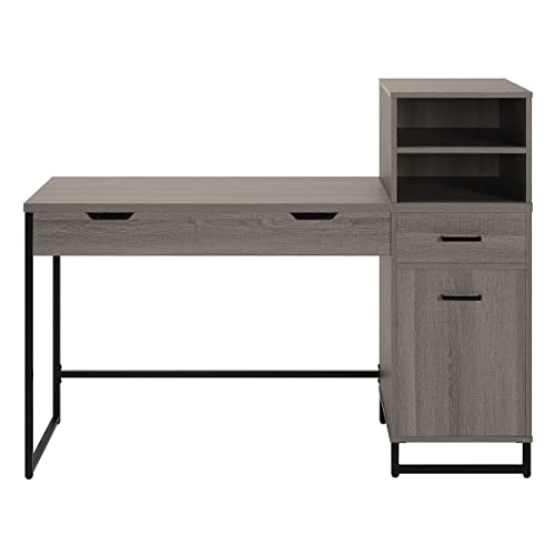 Image of OSP Home Furnishings Hagney Lane Worksmart Sit-to-Stand Desk with 3 Adjustable Positions and Extra Shelves, Farm Oak