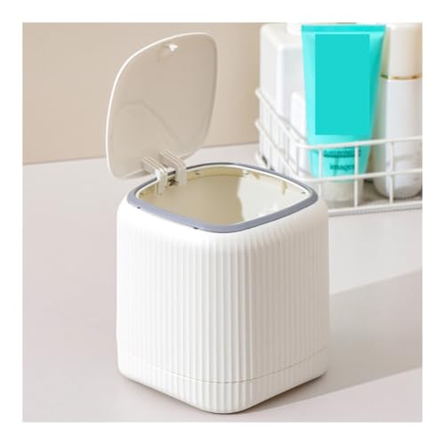 Basurero de escritorio pequeño con tapa blanco miniatura 5