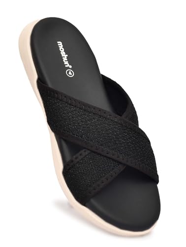 Image of Moshun Criss Cross Sandals for Women & Girls | Multi Strap & X Strap Flat Sandals, Bounce Back Technology Footbed with Adjustable Strap, Anti-Slip Sole | Lightweight Daily Wear Casual Slip-On Sandals