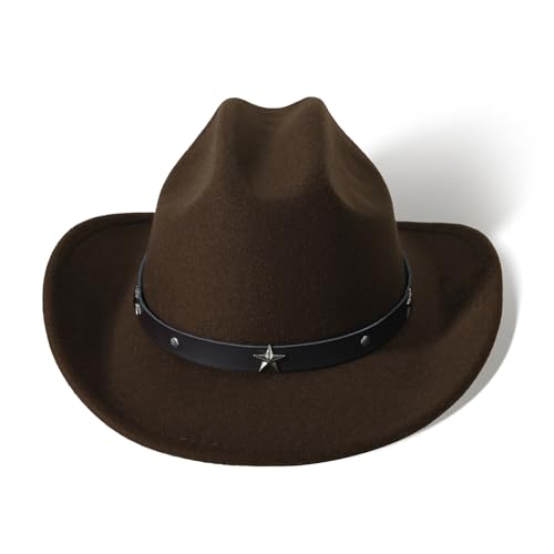 Image of Willheoy Kids Cowboy Hat for Girls Boys Western Cowgirl Hat with Buckle Belt Unisex Wide Brim Fedora Hat Dress Up Costume