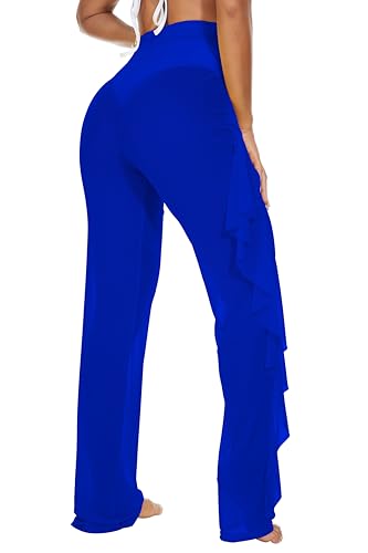 Image of Jumppmile Women's Ruffle Sheer Mesh Swimwear Bikini Cover Up Pants See Through