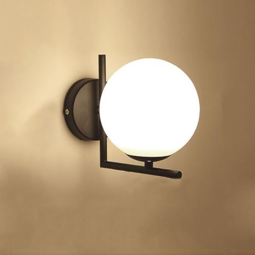NHAUAOP Modern Black Globe Wall Sconce Mid Century Milk Glass Sphere Wall Lamp for Bedroom...