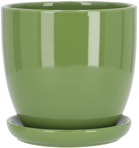 Kotarbau® Set of 2 Ceramic Flower Pot Planters for Flowers 17 cm Diameter with Drip Tray, Green, ⌀ 17 mm