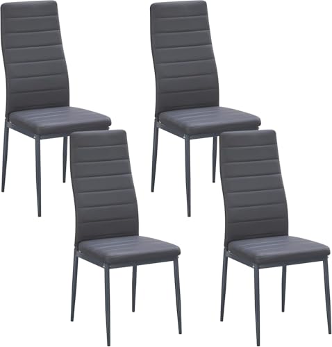 Stanew 588 - Sedia da pranzo, cucina o salotto, 4 pezzi, con gambe in metallo, imbottita, retrò con cuciture bianche, colore: grigio