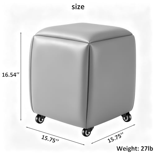 Image of 5 in 1 Nesting Ottoman Cube Chair, Stackable Stools, Leather Square Ottoman Bench, Foot Stool with Wheels for Living Room,Dining Room 15.75x15.75x16.54 inches