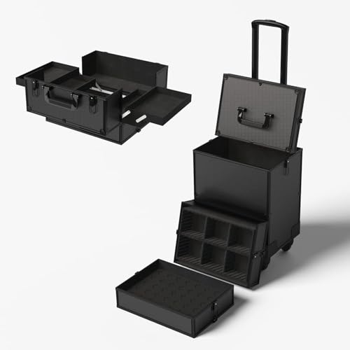 Image of Adson Professional Beauty Makeup Cosmetic Aluminium Vanity Trolley Train case (Titanium Black)