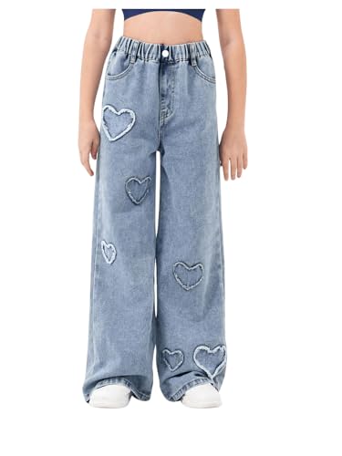 Verdusa Girl's Wide Leg Loose Jeans Elastic Waist Denim Pants with Pockets