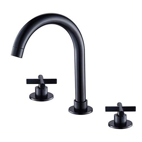 Mitigeur de lavabo 3 trous laiton noir robinet salle de bains double poignée eau chaude froide