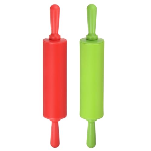 HARFINGTON Silicone Rolling Pins for Baking 12 Inch Non Stick Rolling Pin Small Roller Playdough Rolling Pins for Dough Pizza Pastry Fondant Kitchen, Red & Green