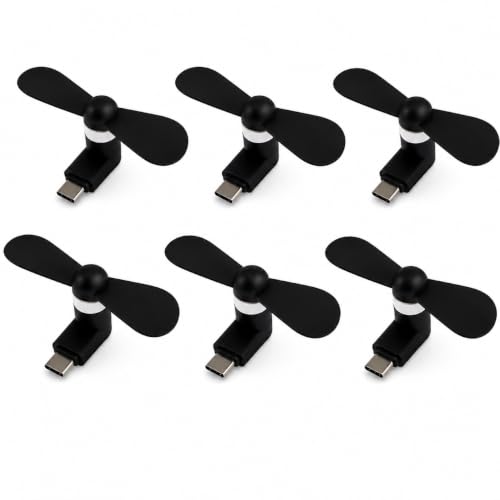 Image of USB Type-C Mini Fan Pack of 6 (OTG Required) | Portable USB-C Cooling Fan for Android Smartphones | Flexible Plug & Play Personal Fan | Compact Pocket Travel Gadget | Black