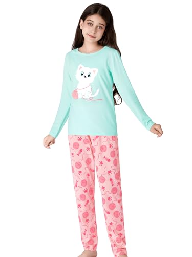 Tebbis Pajamas for Big/Teen Girls – Pink Checker PJS Soft Long Sleeves & Pants Set Jammies Set Size 6-183