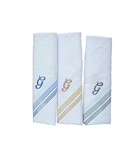 Image of GOLU MOLU Cotton White Formal Handkerchief Pack Of 6 | Office Travel Daily Use | Custom Initial Design | Free Size | Cotton Fabric | Customised N95 Mask Included
