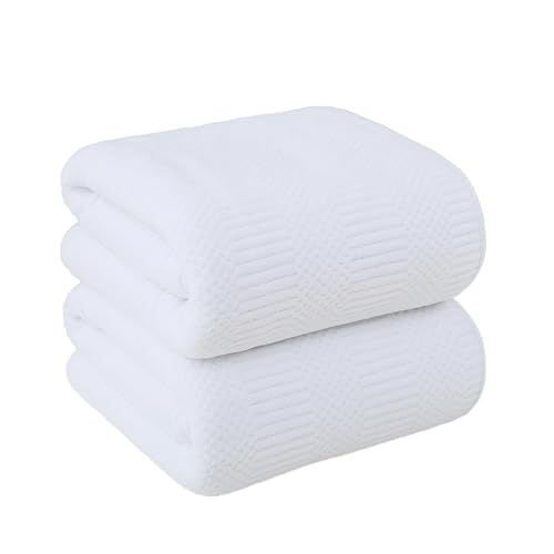 Image of JML Bath Towels Set, Large Microfiber Body Towel for Adult, 2 Pack, 30 inch x 60 inch, Oversized, Soft, Super Absorbent, Fast Drying, Use for Sport, Fitness, Yoga, Fleece Diamond Cross Grid White