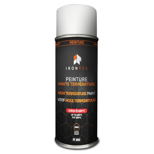Peinture Haute Température 650°C Noir 400ml - IRONTEK | IT202 | Pot d'Échappement Moteur Étrier | Séchage Rapide Anti-Corrosion | Auto Moto | Formule...
