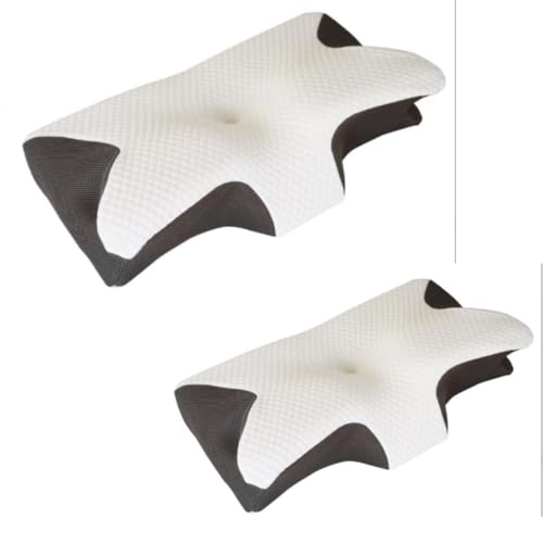 OHMG   Almohada ergonómica para dormir en el lado y en la espalda, cojín ortopédico de memoria ajustable 2 en 1, 58 x 37 x 14 cm (2P)
