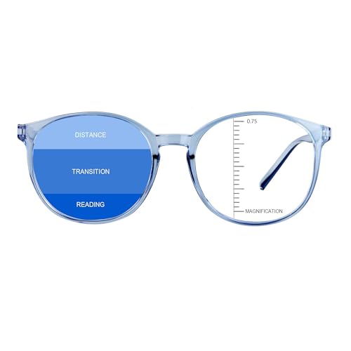 Image of Vintage Round Progressive Multifocal Presbyopic Glasses, Blue Light Blocking Glasses for Men Women Readers (Clear Blue,+0.75 /+3.25 Magnification)