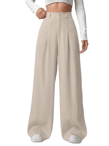 Image of Aahwan Grey Solid High Waist Straight Korean Loose Pleated Wide Leg Trouser for Women's & Girl's