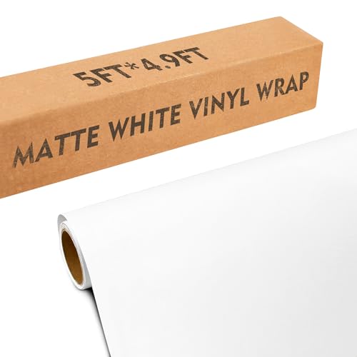 Image of 5ft x 4.9ft Matte White Car Vinyl Wrap, Car Wrap Vinyl Roll for Cars Body Protection, Scratch Resistance with Air Release Technology (Matte White)