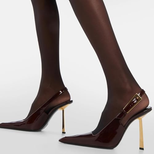 YIYA Escarpins à bride arrière pour femme avec sangle à boucle, bout fermé, talon aiguille, talons hauts, robe décontractée pour mariage ou fête, rouge vin, 40 EU – vue 6