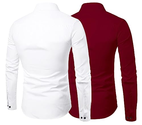 Image of Combo of Men Cotton Polyester Blend Regular Fit Striped Full Sleeve Casual Shirt Pack of 2