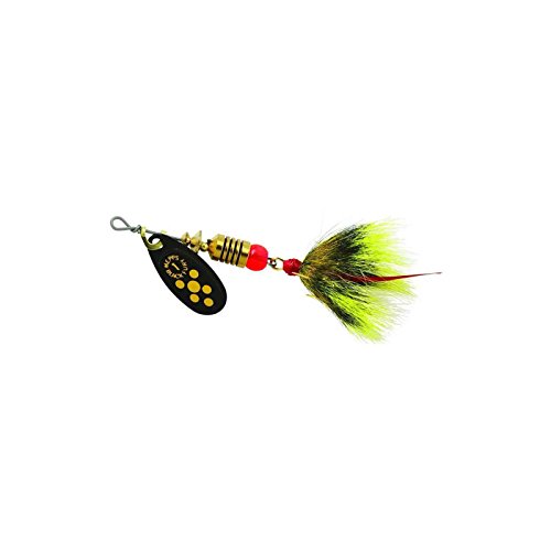 Mepps Black Fury in-Line Spinner, 1/8 oz, Dressed Treble Hook, Yellow Dot Blade with Gray & BF1T Y