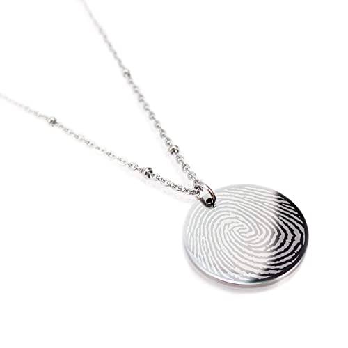 AnnBijoux Personalized Fingerprint Necklace Woman Bereavement Jewelry Stainless Steel Actual Fingerprint Jewelry Memorial Remembrance Gift