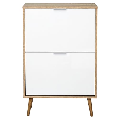 HOME DECO FACTORY - HD7381 Zapatero 2 Puertas - Diseñado para Almacenamiento Elegante en Entrada o Salón - Dimensiones 60 x 91,5 x 23,5 cm - Color Blanco Marrón