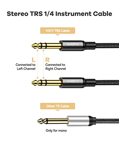 Vioy 1/4 Inch Trs Instrument Cable 6Ft, 6.35Mm Male Jack [Gold-Plated] Stereo Audio Balanced Interconnect Cord [Nylon Braided] Compatible For Bass, Keyboard, Mixer, Amplifier, Amp,Etc #TOP2