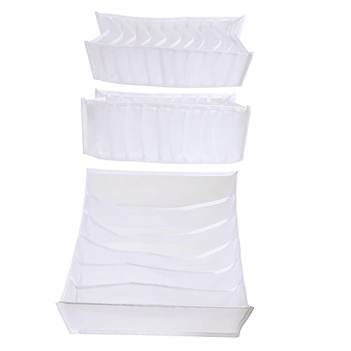BESTYASH 3 piezas Organizador Ropa Interior con Separadores para Cajas de Almacenamiento de Tela Resistentes para Sujetadores y Calcetines Blancas Compartimentos para Armarios y