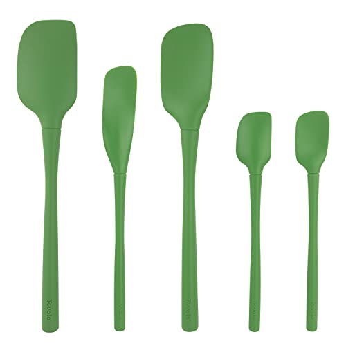 Tovolo Flex Core 5 Piece Silicone Spatula Set Heat Resistant All Silicone Utensils Include Non Stick Spatula Spoonula Jar Scraper, Dishwasher Safe BPA Free Spatulas for Baking Mixing, Pesto Green