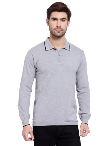 Image of Kalt Mens Basic Solid Full Sleeves Polo Cotton Blend Knitted Regular Fit Polo-Neck T-Shirts with Collar Stylish