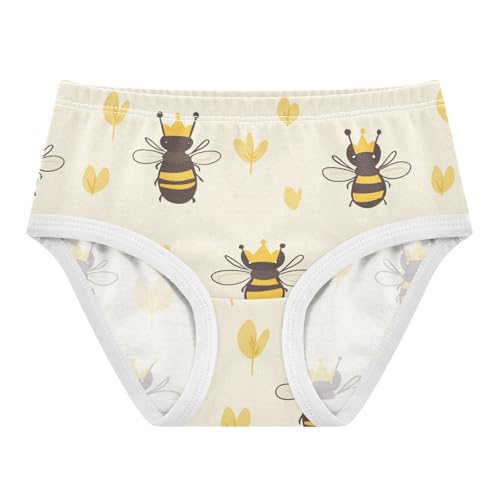 Wusikd Cute Bee Crown Girls' Underwear Cotton Light Yellow Girls Briefs Soft Toddler Underwear 2T